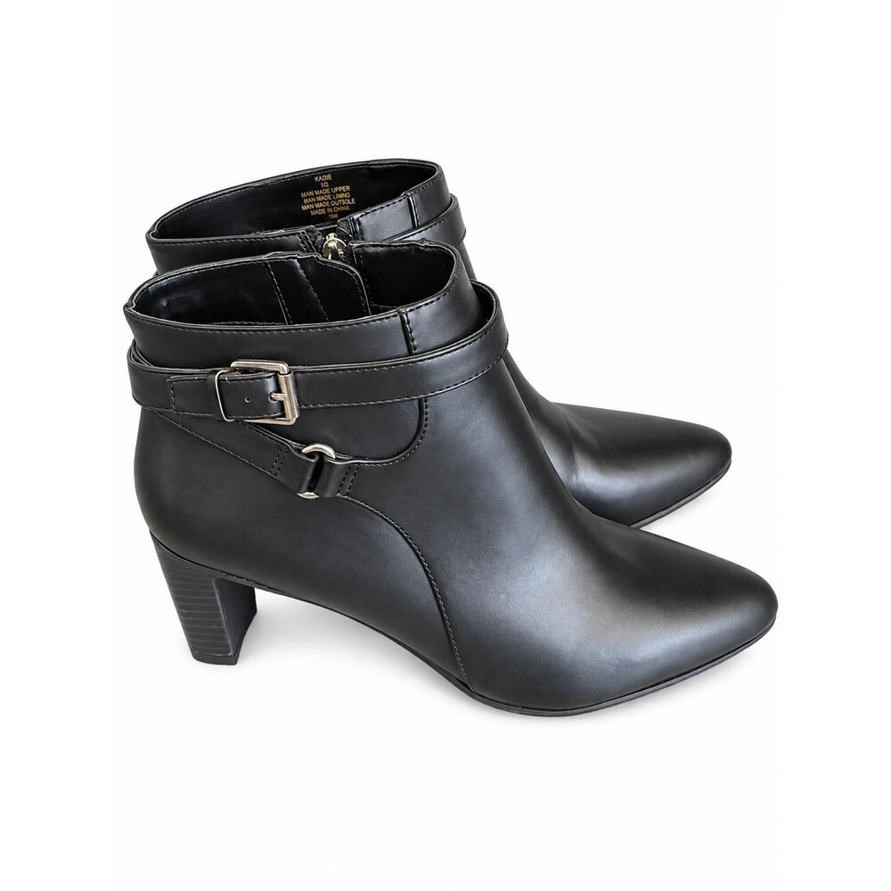 Chaps Nadie Womens Black Ankle Boots Buckle Strap Block Heel Zip Size 9B